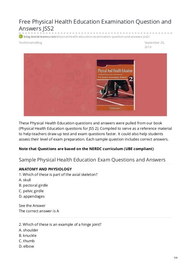 free physical health education examination question and answers jss2