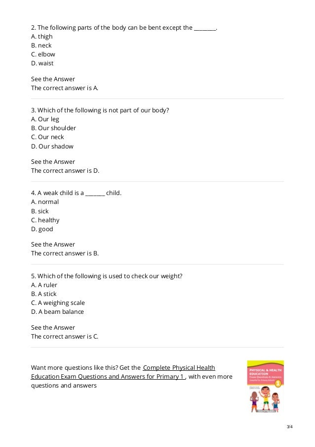 physical health education exam questions and answers for pri 1