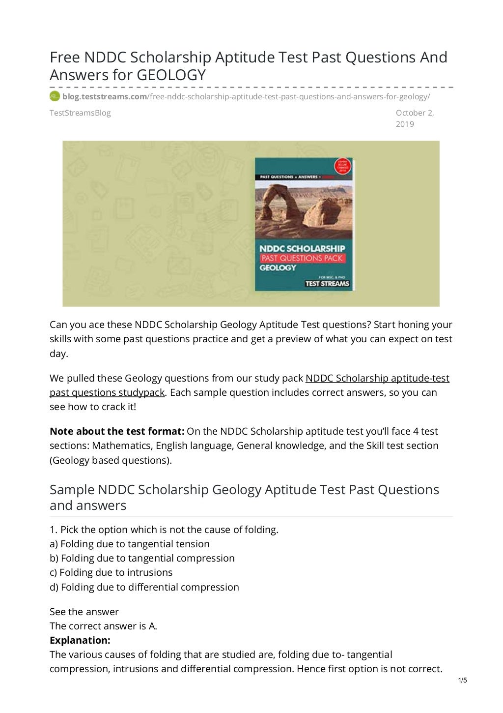 Free Nddc Scholarship Aptitude Test Past Questions And Answers For G 