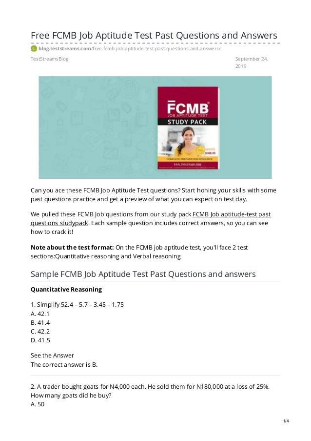 Fcmb Aptitude Test Questions And Answers
