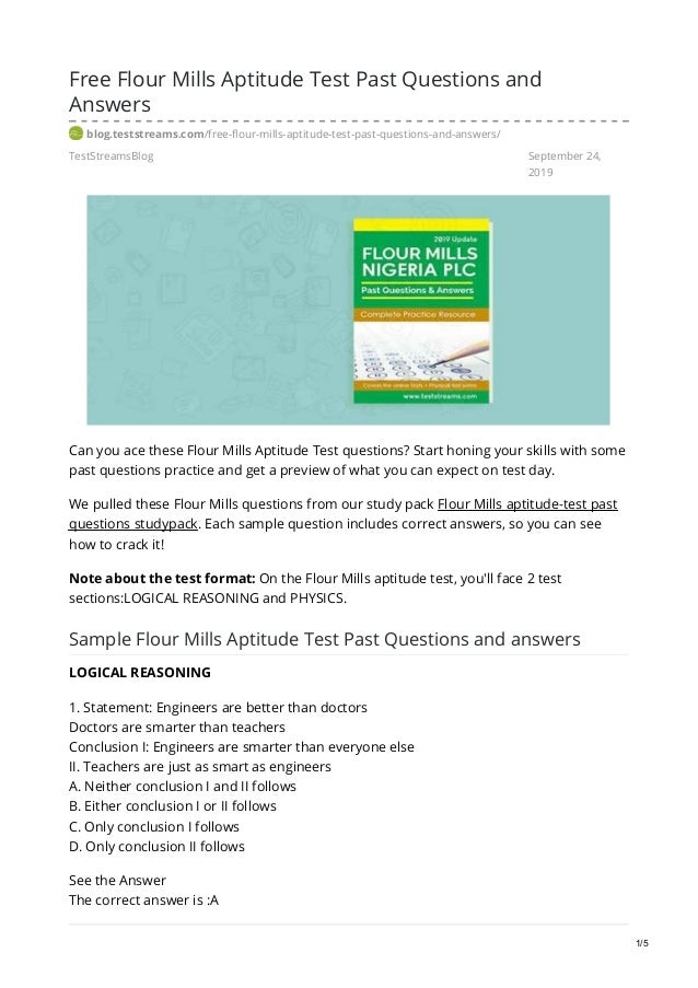 free flour mills aptitude test past questions and answers