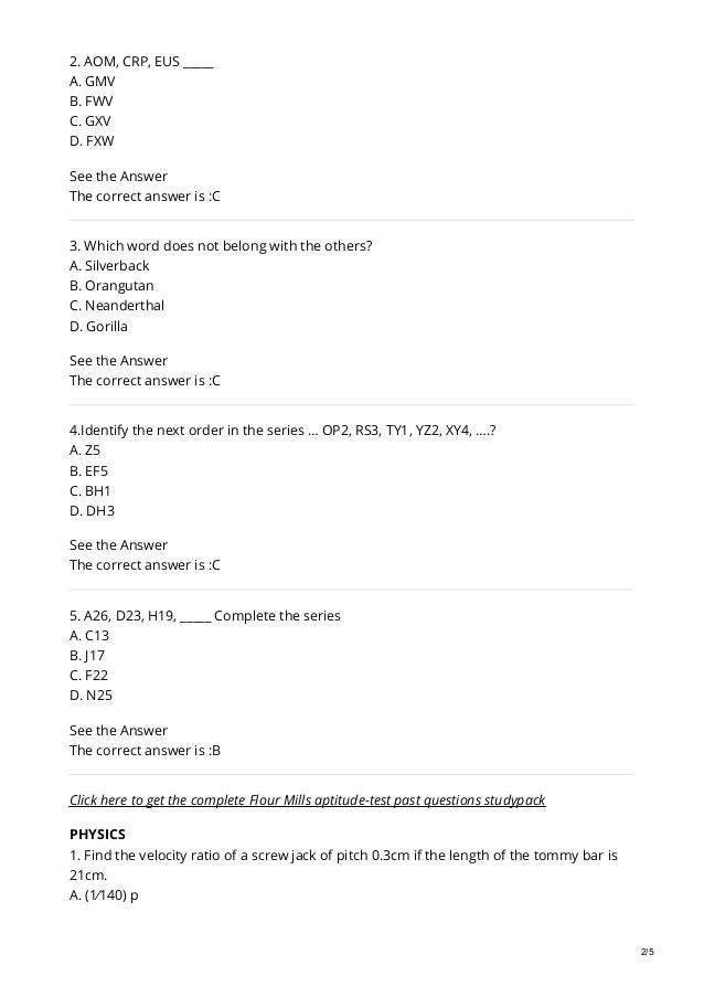free flour mills aptitude test past questions and answers