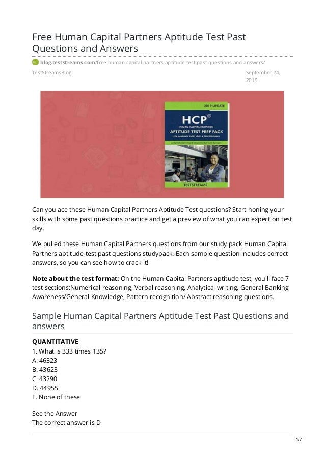 free human capital partners aptitude test past questions ...