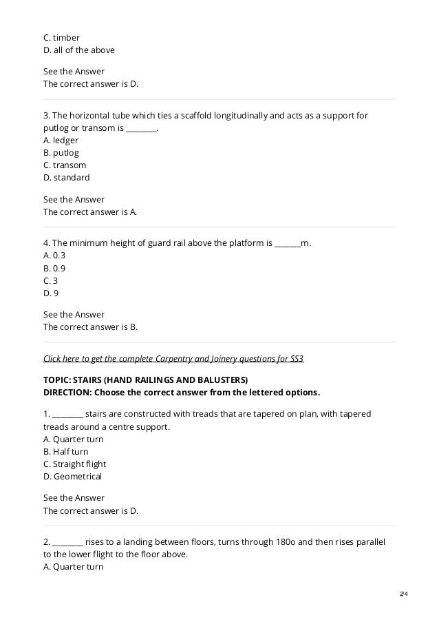free carpentry and joinery exam questions and answers for ss3