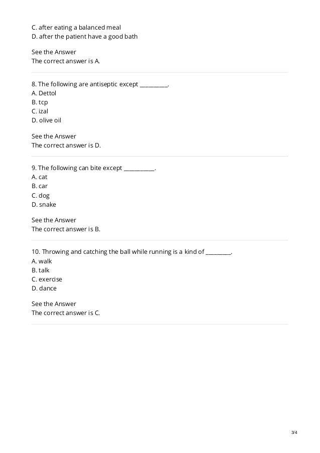 free physical and health education exam questions and answers for primary 2