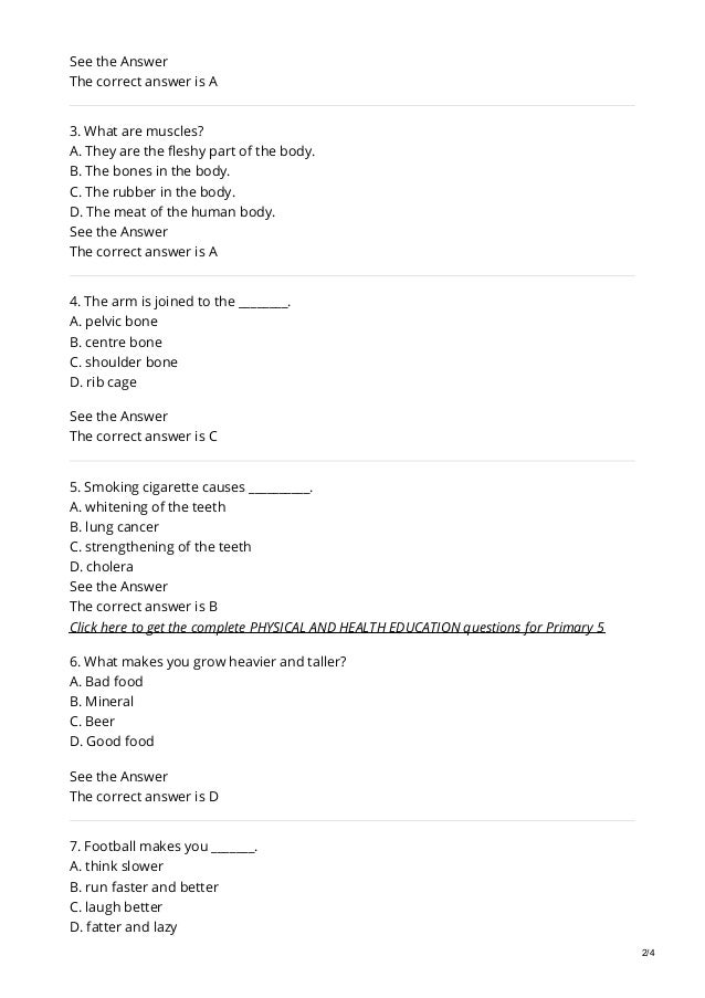 free physical and health education past questions and answers for primary 5
