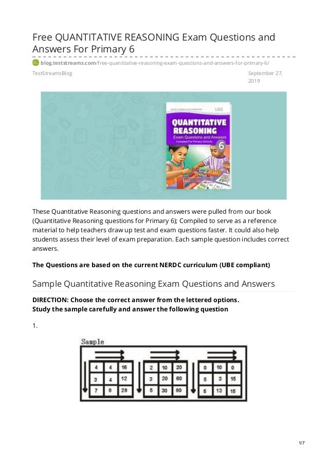 free quantitative reasoning exam questions and answers for primary 6
