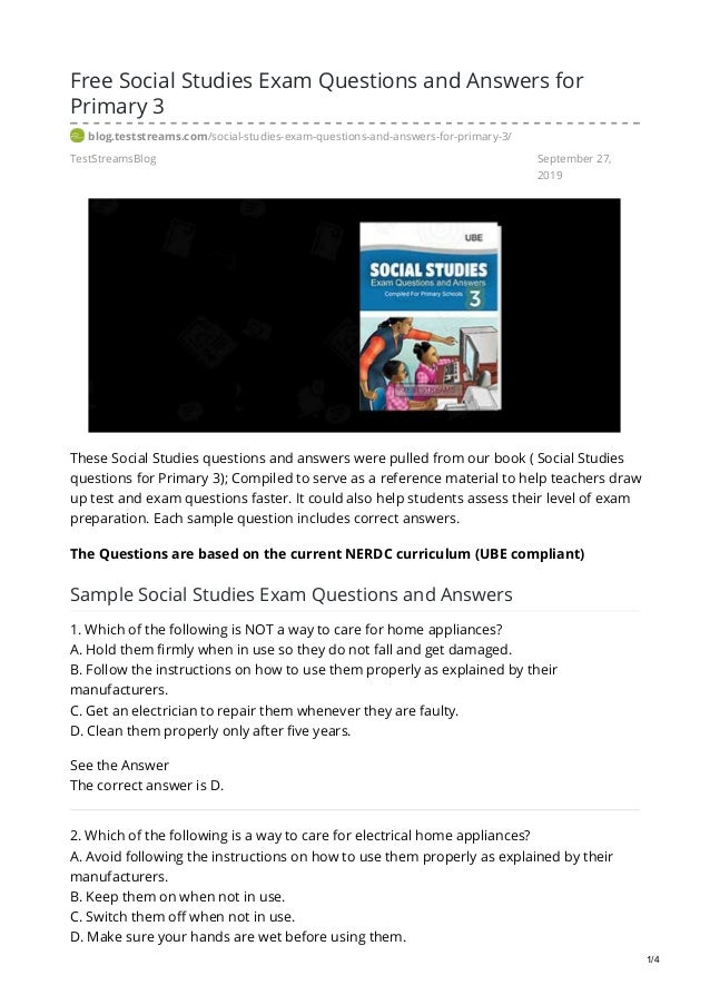 free social studies exam questions and answers for primary 3