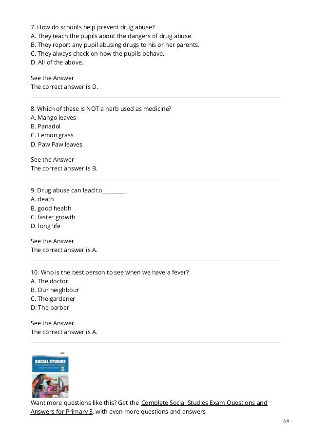 free social studies exam questions and answers for primary 3