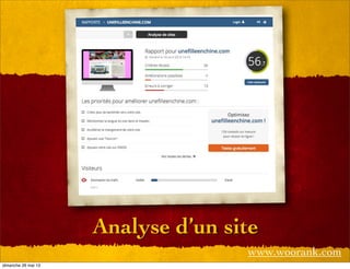Analyse d’un site
www.woorank.com
dimanche 26 mai 13
 