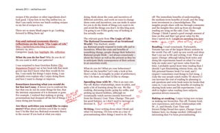 January 2011 – sachachua.com


recipes if the produce or other ingredients don’t    doing, think about the costs and incentives of        off: The immediate benefits of understanding,
look good. I keep lists in my Org outline too, so    different activities, and work on ways to change      the medium-term benefits of recall, and the long-
that I can easily review our batch cooking recipes   those costs and incentives, you can make it easier    term investment in a knowledgebase. The
or my list of recipes to try.                        for you to do the kinds of things you want to do      insights people share with me through comments
                                                     and avoid the things you don’t. In this blog post,    and the insights they pick up from me through
There are so many blank pages to go. Looking         I’m going to see if this geeky way of looking at      reading are icing on the cake. Cost: Time.
forward to filling them up!                          fun actually works.                                   Change: I think I spend a good enough amount of
                                                                                                           time on this and that I get great value for the
                                                     The relevant quote from The Logic of Life:            time I spend on it. I might try spending less time
Fun and rational economic theory:                    The Rational Economics of an Irrational               on it.
reflections on the book “The Logic of Life”          World ( Tim Harford, 2008)
http://sachachua.com/blog/p/22053                    p4. Rational people respond to trade-offs and to      Reading. I read voraciously. Fortunately,
January 19, 2011 -                                   incentives. When the costs and benefits of            Toronto has one of the largest library systems in
Categories: book, fun, highlight, life, reflection   something change, people change their behavior.       the world. Pay-off: I pick up new words and ideas
                                                     Rational people think – not always consciously –      that I can use in life and writing. Cost: Time and
What do you do for fun? Why do you do it?            about the future as well as the present as they try   space. Change: although taking book notes and
Do you want to shift your patterns?                  to anticipate likely consequences of their actions    doing life experiments based on what I’ve read
                                                     in an uncertain world.                                help me make sure I get more value from the
I was surprised to hear Gretchen Rubin (The                                                                time, I probably spend more time reading than I
Happiness Project) say at her book talk that most    What do you do? What are your behaviours?             should. I get diminishing returns from, say, the
grown-ups don’t know what they would do for          What are the benefits? Let’s take a look at fun.      Xth personal finance book I’ve read, and I
fun. I can easily list things I enjoy doing. I can   Here’s what I do (roughly in order of preference),    suspect I sometimes read things to feel smug. ;)
probably even explain why I enjoy doing them         why I do them, and what I’d like to change.           (Like the way people watch reality TV shows?) I
and how I want to change or improve.                                                                       can increase the cost of reading by planning to
                                                     Spending time with W-. This is an easy one.           ask questions and write book notes for books that
Sometimes knowing what you would do                  Pay-off: Richer relationships, more in-jokes, and     come in. I can increase the benefits of reading by
for fun isn’t easy. It forces you to confront the    quite a bit of learning along the way. We like        sharing book notes and life experiments. I can
fact that you do not do some things for fun, that    cooking, discussing books, going for walks, and       shift to higher-value reading (new subjects,
the intrinsic enjoyment of it is dormant or gone.    picking up shared hobbies, although we                question-driven research).
For example, I realized that making or giving        occasionally watch movies (mostly borrowed
presentations had dropped off the list of things I   from the library). Cost: Time. Change: This part      Baking or cooking. I enjoy trying new recipes
enjoy doing just because.                            has good balance, so I don’t need to increase or      or making our favourites. Pay-off: Yummy food,
                                                     decrease it.                                          new experiences, and closer relationships with
Are there activities you would like to enjoy                                                               W-, J-, and friends. Cost: Time and
more? What about activities you’d like to enjoy      Writing. I love writing down what I think and         freezer/fridge/bread-box space. Change: Good
less? I’m like that too. Rational economic theory    what I’m learning. I’ll even write as a way of        balance here, no change needed. (Although it’s
to the rescue! If you look at what you enjoy         procrastinating other things I need to do. Pay-       interesting that I’ve been procrastinating
 