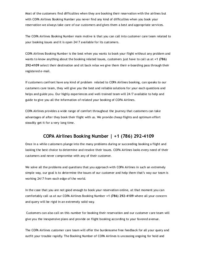 COPA Airlines Booking Number