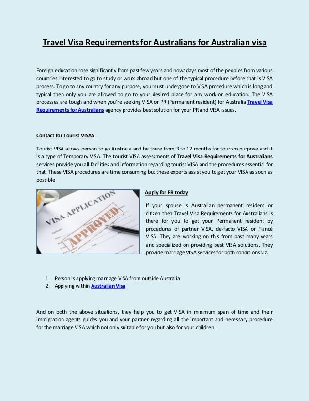 Travel Visa Requirements for Australians for Australian visa