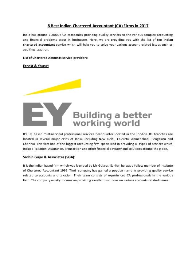 Eight Best Indian Chartered Accountant Firm in 2017