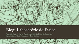 Blog- Laboratório de Física
Amanda Horcel, Laysa Sorrentino, Maria Eduarda Camargo
Orientadores: Luiz Fernando e João Calleja
 