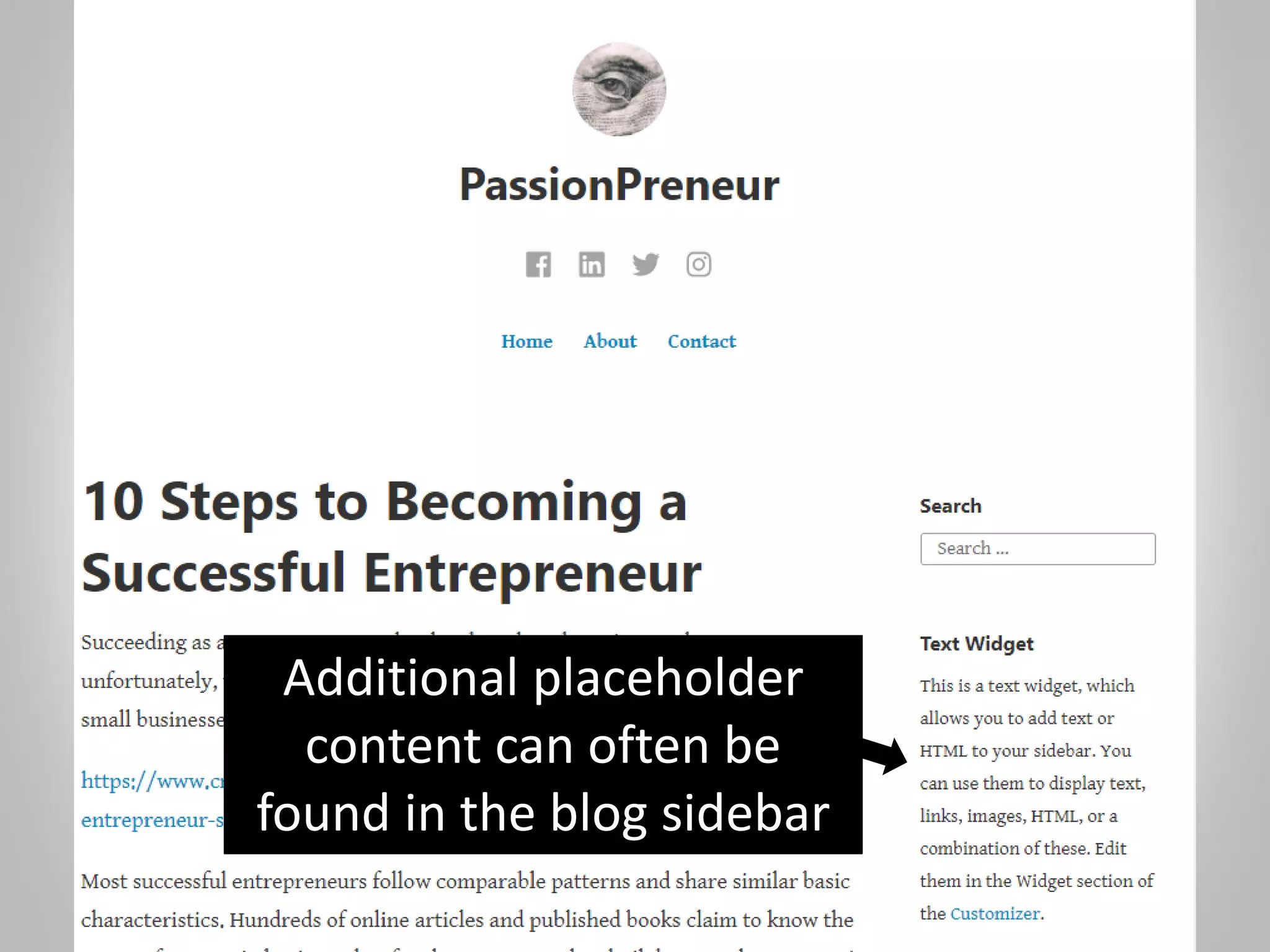 Additional placeholder
content can often be
found in the blog sidebar
 
