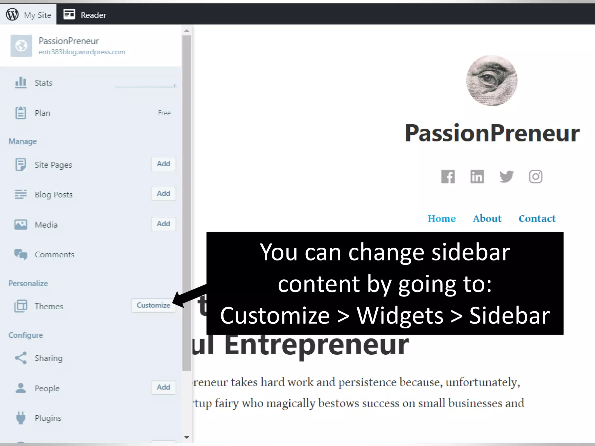 You can change sidebar
content by going to:
Customize > Widgets > Sidebar
 