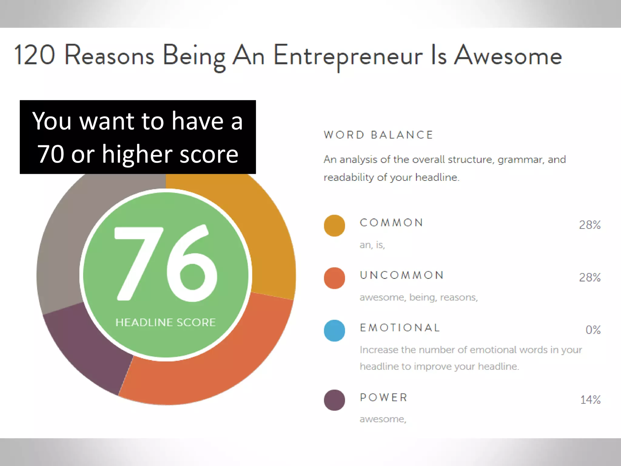 You want to have a
70 or higher score
 