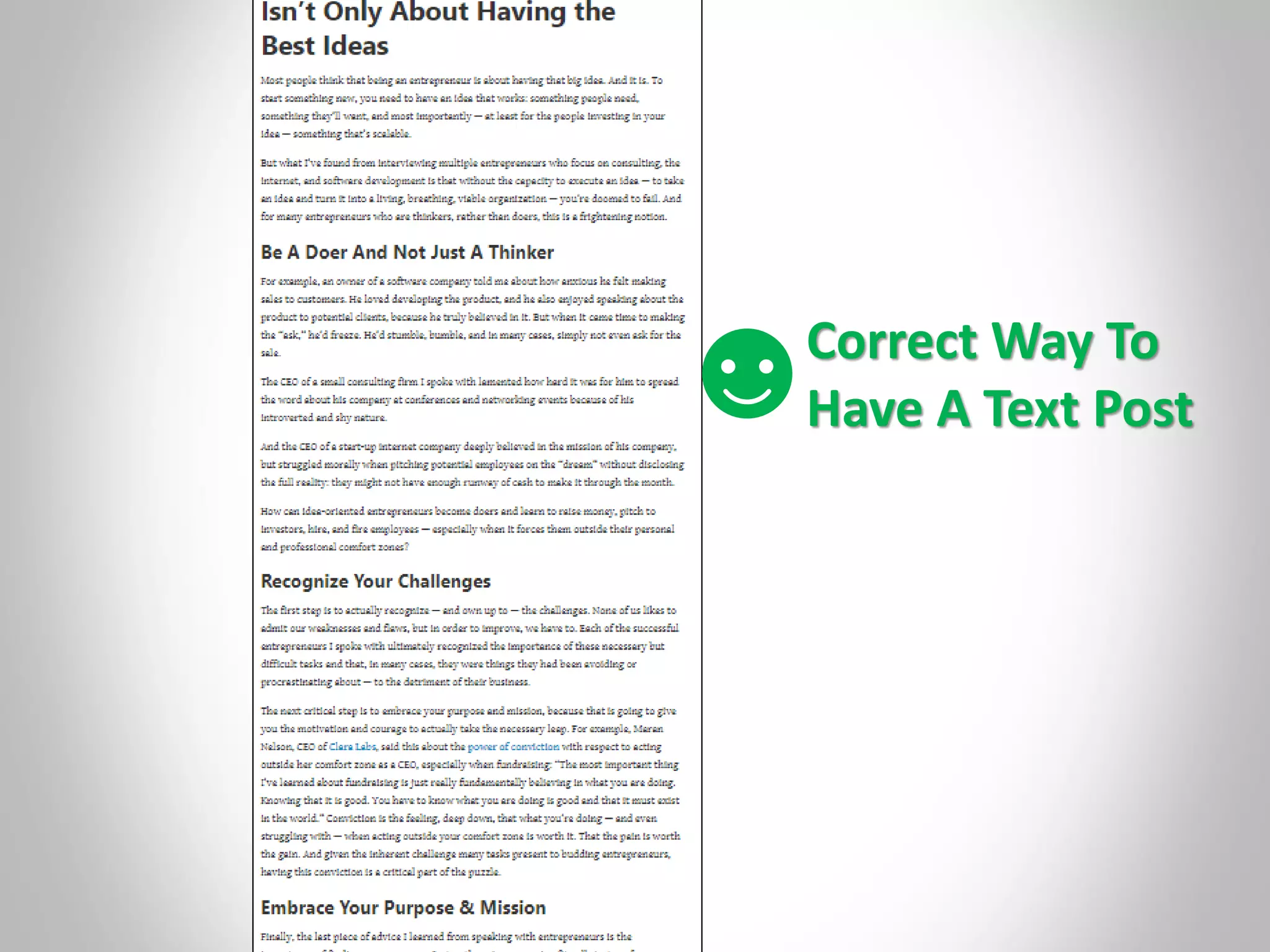 Correct Way To
Have A Text Post
 