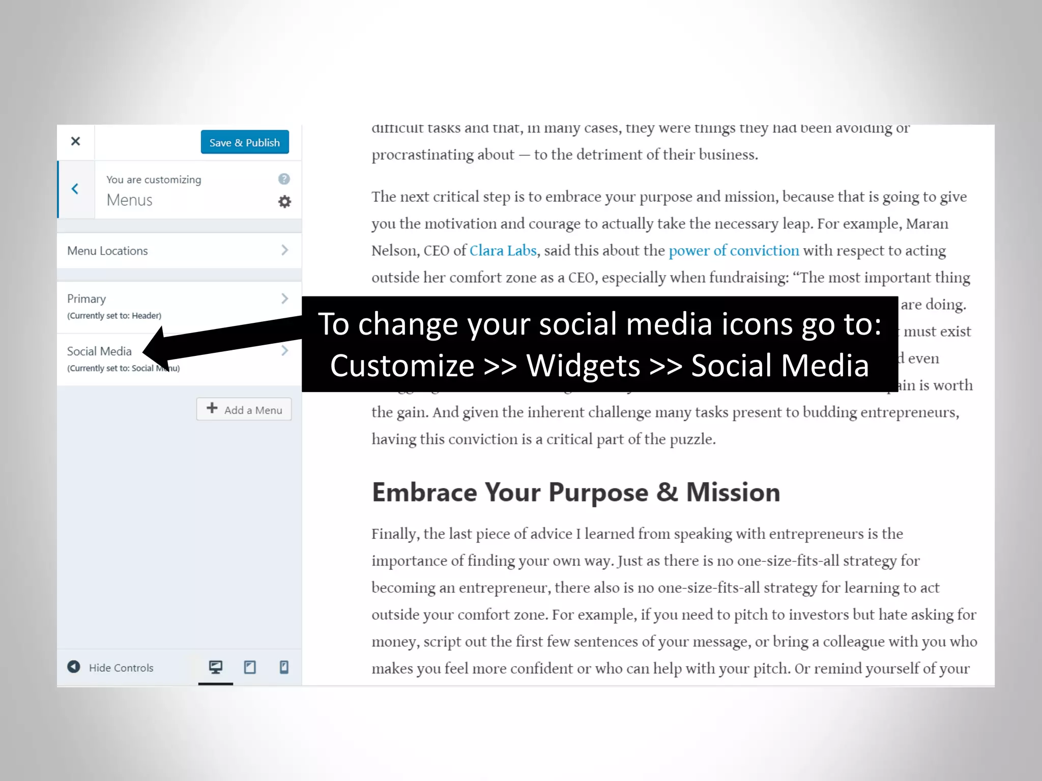 To change your social media icons go to:
Customize >> Widgets >> Social Media
 