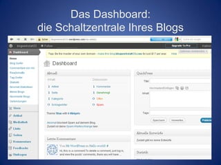 Das Dashboard:
die Schaltzentrale Ihres Blogs
 