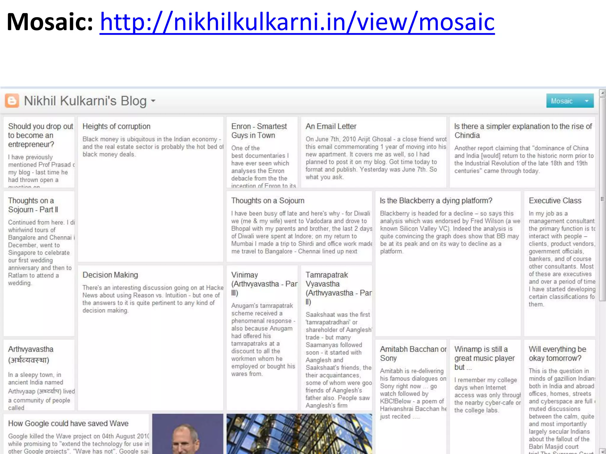 Mosaic: http://nikhilkulkarni.in/view/mosaic