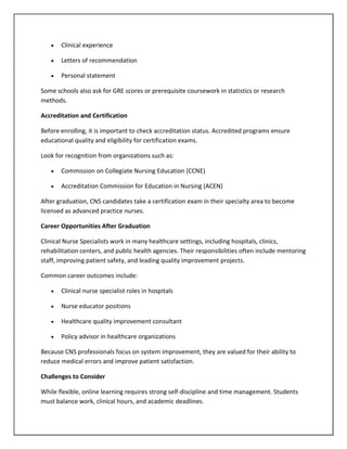 Understand Online Clinical Nurse Specialist Programs | PDF
