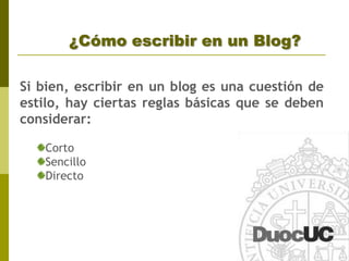 CaracterísticasLos Blog permiten:Mensajes ordenados cronológicamente (primero los nuevos, después los antiguos)Enlaces a otras páginas (Hipervínculos)Comentarios de los lectores Insertar imágenes, videos, sonido