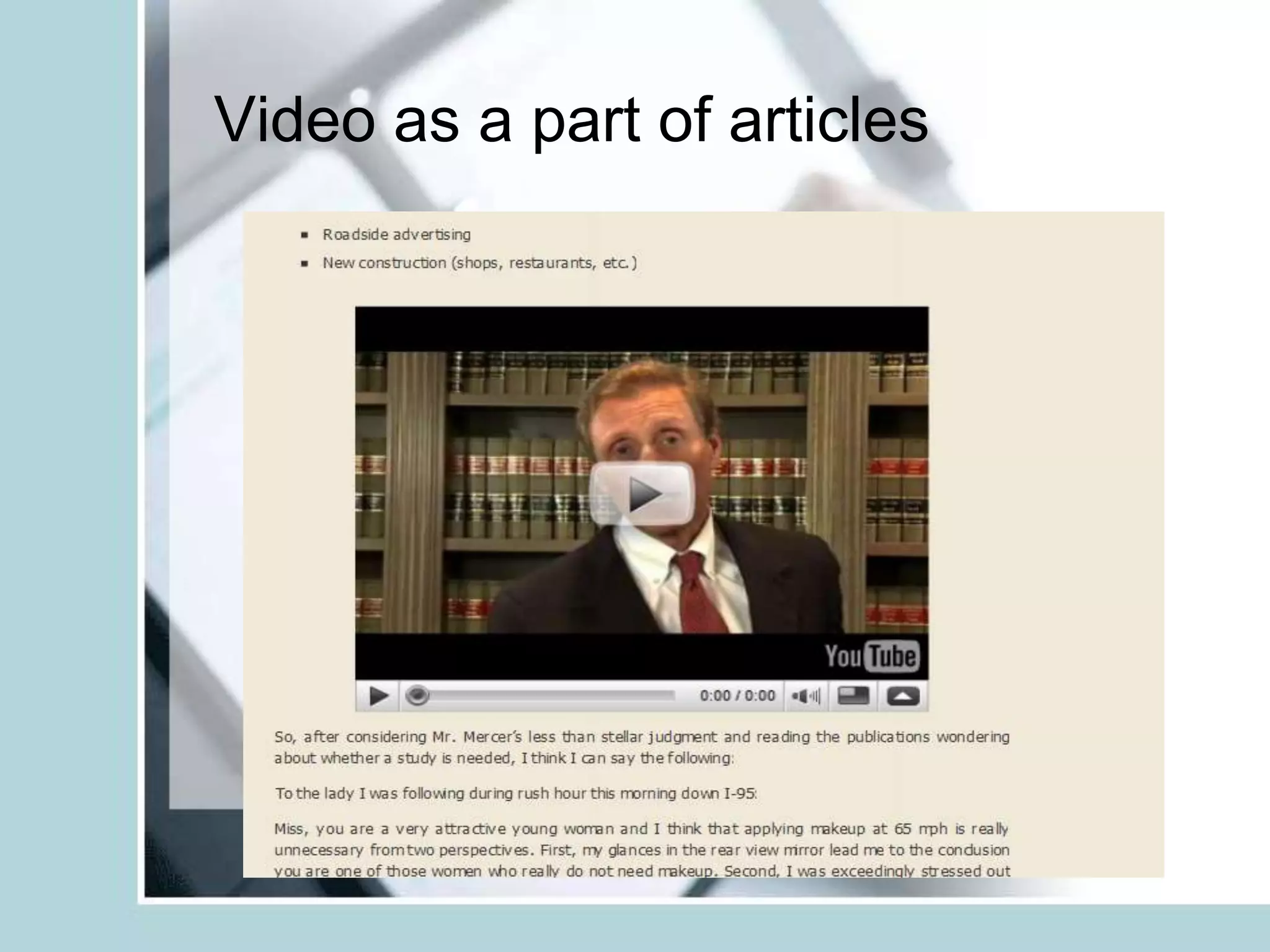 Video as a part of articles