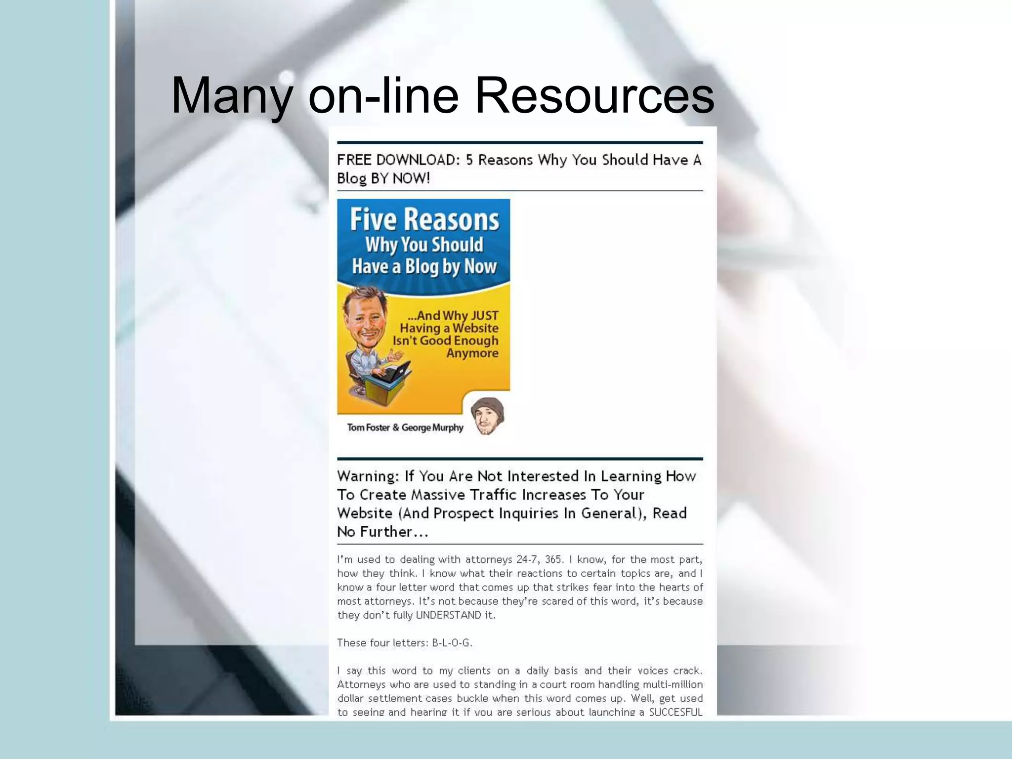 Many on-line Resources