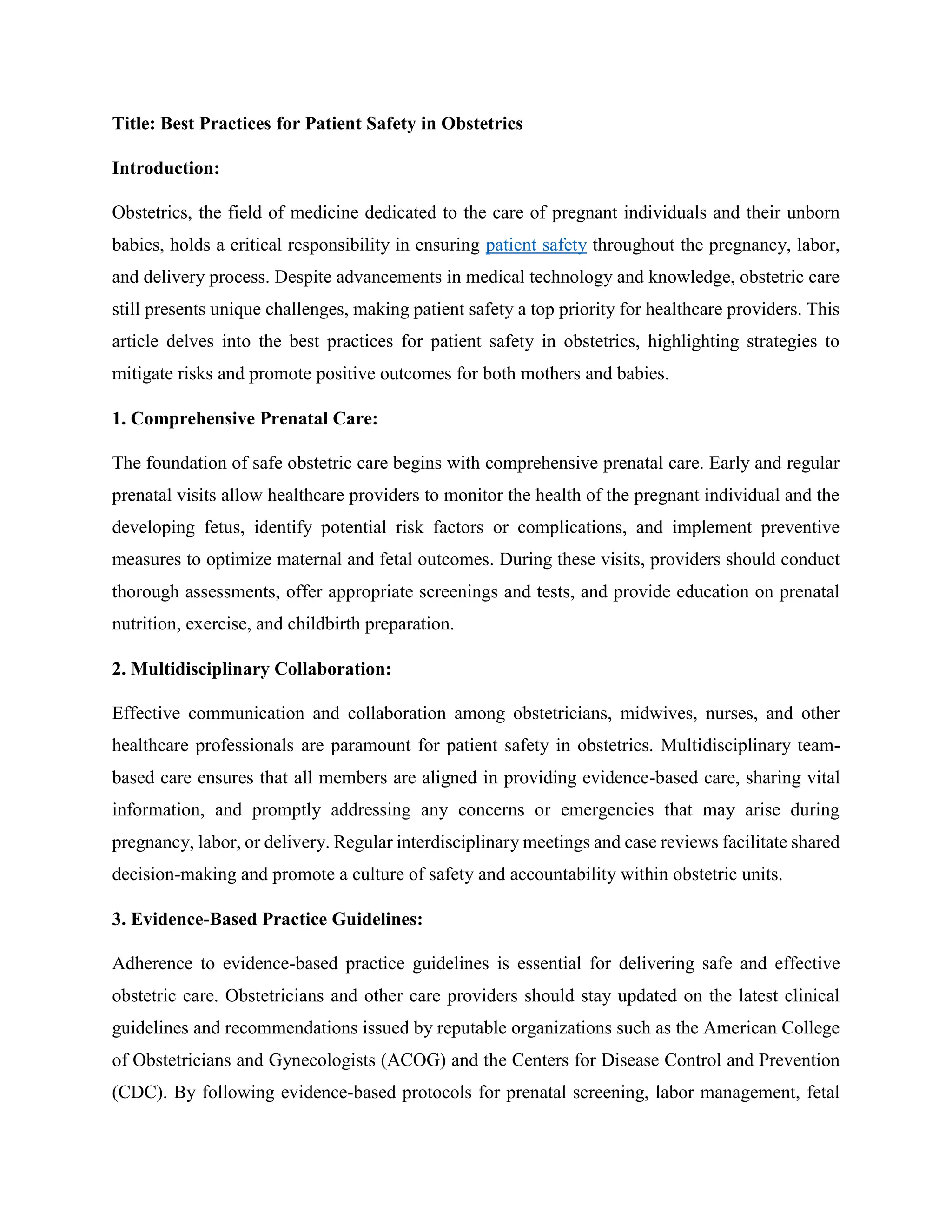  Best Practices for Patient Safety in Obstetrics PDF