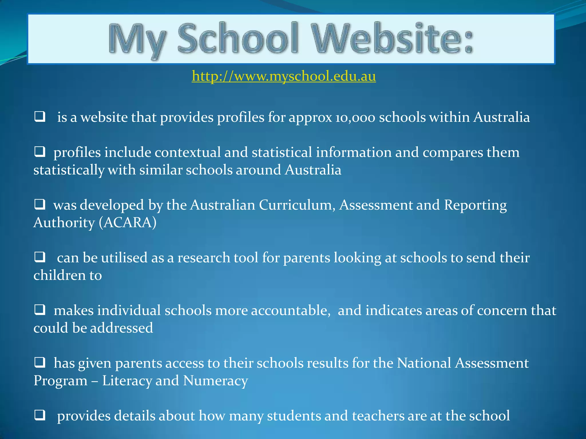   has different styles of learning within the website.  They include the use of Learning Objects, Images, Audio, Video, Maps and Assignments.