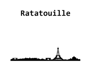 Ratatouille<br />Summary:  A brief solid description of a text, picture, or story.  <br />Remy is a dreamer, and of all the things he could dream of, he wants to be a chef.  There’s just one small problem… he’s a rat.  <br />.<br />In the movie Ratatouille, Remy sets out to discover the city of Paris and it’s food.  When he befriends a human named Linguini, Remy’s dreams become a reality.    <br />                     <br />Although he runs into a few bumps along the road, Remy keeps his family and dreams close.  Through his journey he discovers a true passion for food, family, and life.       <br />Analyze:  To take apart all the pieces and analyze them with your own aspect.<br />In the movie “Ratatouille” Remy is considered a “dreamer.”  Because of this, his dad easily gets frustrated with him and believes his head is in the clouds.  Remy is a dreamer because he is not satisfied with life.  He wants to be someone that he is not, and therefor, has his heart set on impossible dreams.  The spirit of a world renown chef follows him and helps him make decisions, while all along it is really his own conscience making them.  Remy may be a dreamer, but he makes a good life for himself.<br />