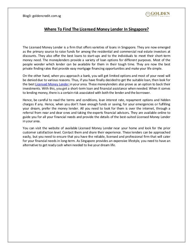 Where To Find The Licensed Money Lender In Singapore - 