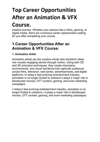 top career opportunities after an animation and vfx course | PDF