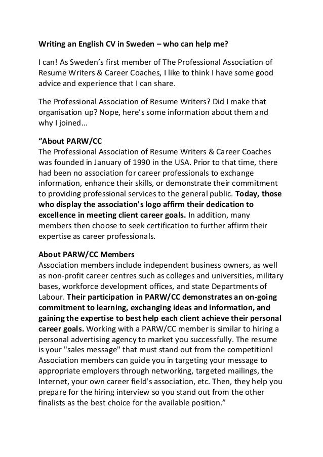 an english cv in sweden