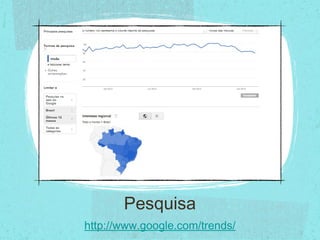 Pesquisa
http://www.google.com/trends/
 