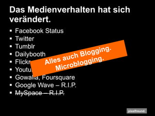 Das Medienverhalten hat sich verändert. Alles auch Blogging. Microblogging. 