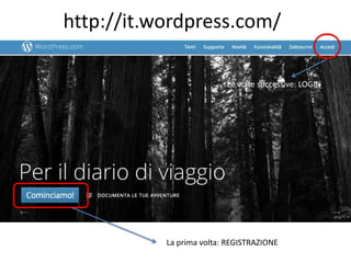 http://it.wordpress.com/
Le volte successive: LOGIN

La prima volta: REGISTRAZIONE

 