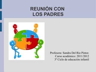 REUNIÓN CON  LOS PADRES Profesora: Sandra Del Río Pintor. Curso académico: 2011/2012 3º Ciclo de educación infantil 