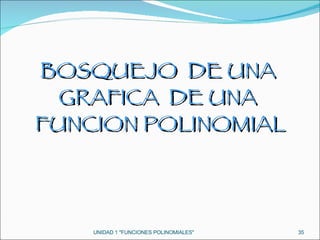 UNIDAD 1 "FUNCIONES POLINOMIALES" BOSQUEJO  DE UNA  GRAFICA  DE UNA  FUNCION POLINOMIAL 
