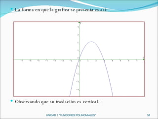 UNIDAD 1 "FUNCIONES POLINOMIALES" La forma en que la grafica se presenta es así: Observando que su traslación es vertical. 