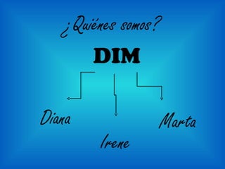 ¿Quiénes somos?
DIM
Diana
Irene
Marta