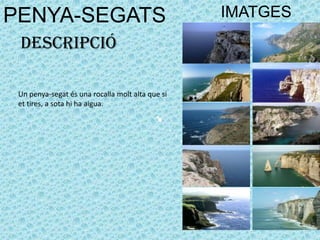 PENYA-SEGATS IMATGES
DESCRIPCIÓ
Un penya-segat és una rocalla molt alta que si
et tires, a sota hi ha aigua.
 