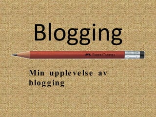 Blogging Min upplevelse av blogging 
