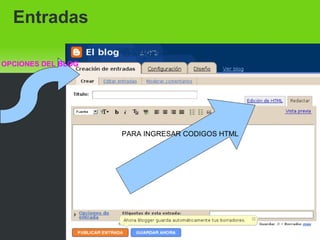 Entradas PARA INGRESAR CODIGOS HTML OPCIONES DEL BLOG 