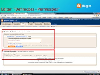 Editar “Definições - Permissões”
 