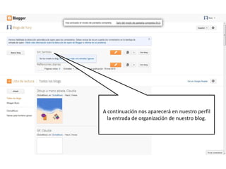 A continuación nos aparecerá en nuestro perfil
  la entrada de organización de nuestro blog.
 