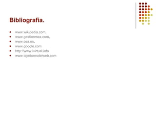 Bibliografía. www.wikipedia.com . www.gestionmax.com . www.cea.es . www.google.com http://www.ivirtual.info   www.tejedoresdelweb.com 