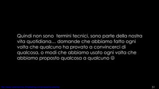 Quindi non sono  termini tecnici, sono parte della nostra vita quotidiana… domande che abbiamo fatto ogni volta che qualcuno ha provato a convincerci di qualcosa, o modi che abbiamo usato ogni volta che abbiamo proposto qualcosa a qualcuno   